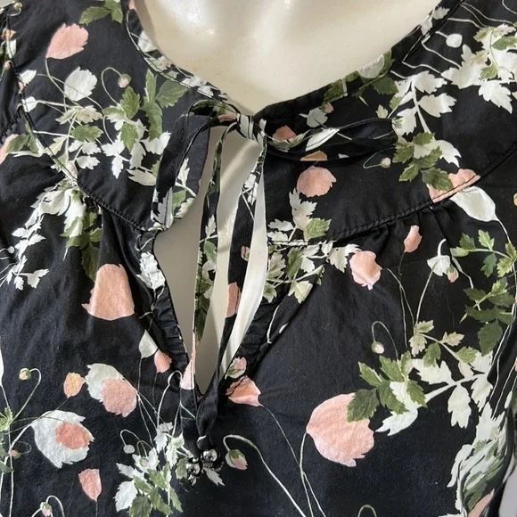 J Crew Point Sur Peasant Top Liberty London Art Fabric Poppy Dream Black Sz XS - Picture 5 of 16